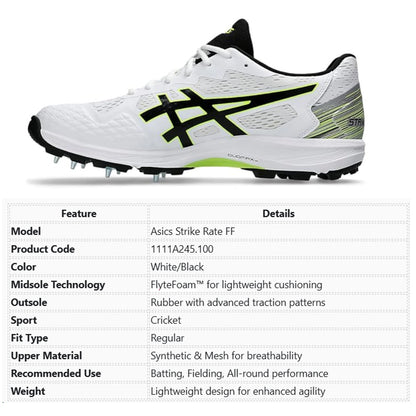 Asics Strike Rate FF Cricket Shoes - (White/Black) - 1111A245.100