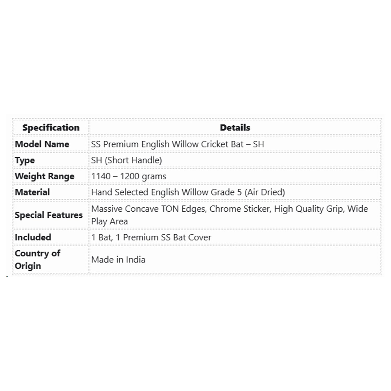 SS Premium English Willow Cricket Bat - SH