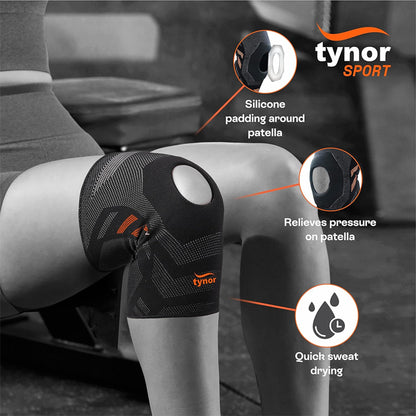 Tynor Air Open Patella Knee Cap - Black & Orange - InstaSport