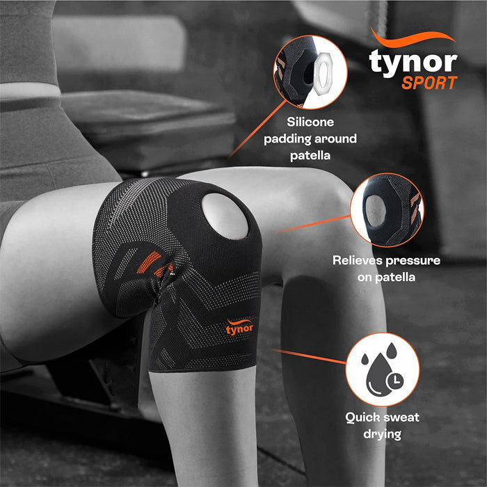 Tynor Air Open Patella Knee Cap - Black & Orange