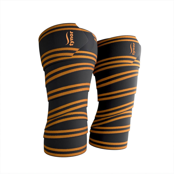 Tynor Weight Lifting Knee Wrap - Black & Orange (Pack of 2)