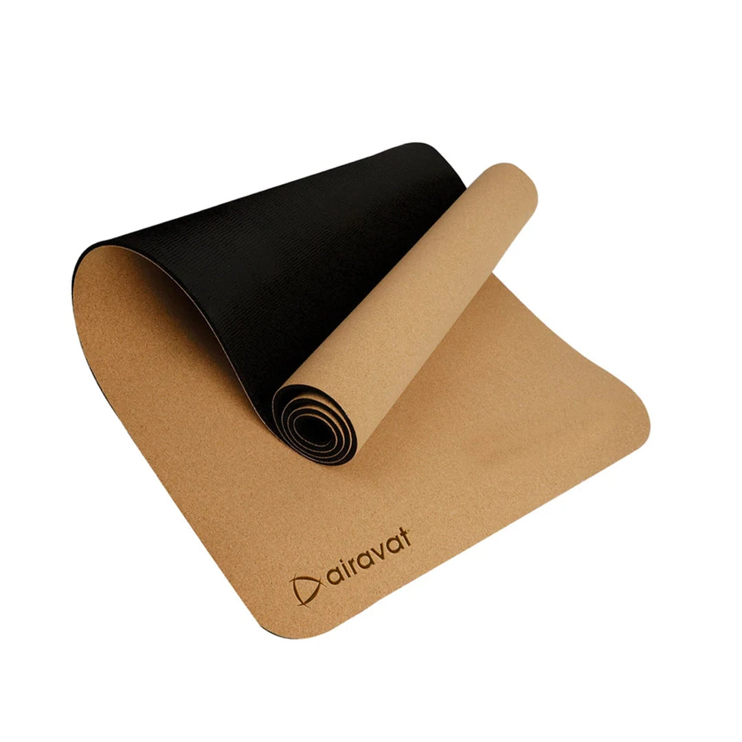 Airavat Cork Yoga Mat (6 MM)- Black/Yellow