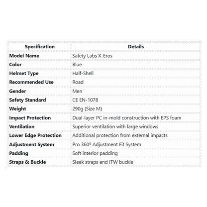 Safety Labs X-Eros Adult Cycling Helmet - Blue