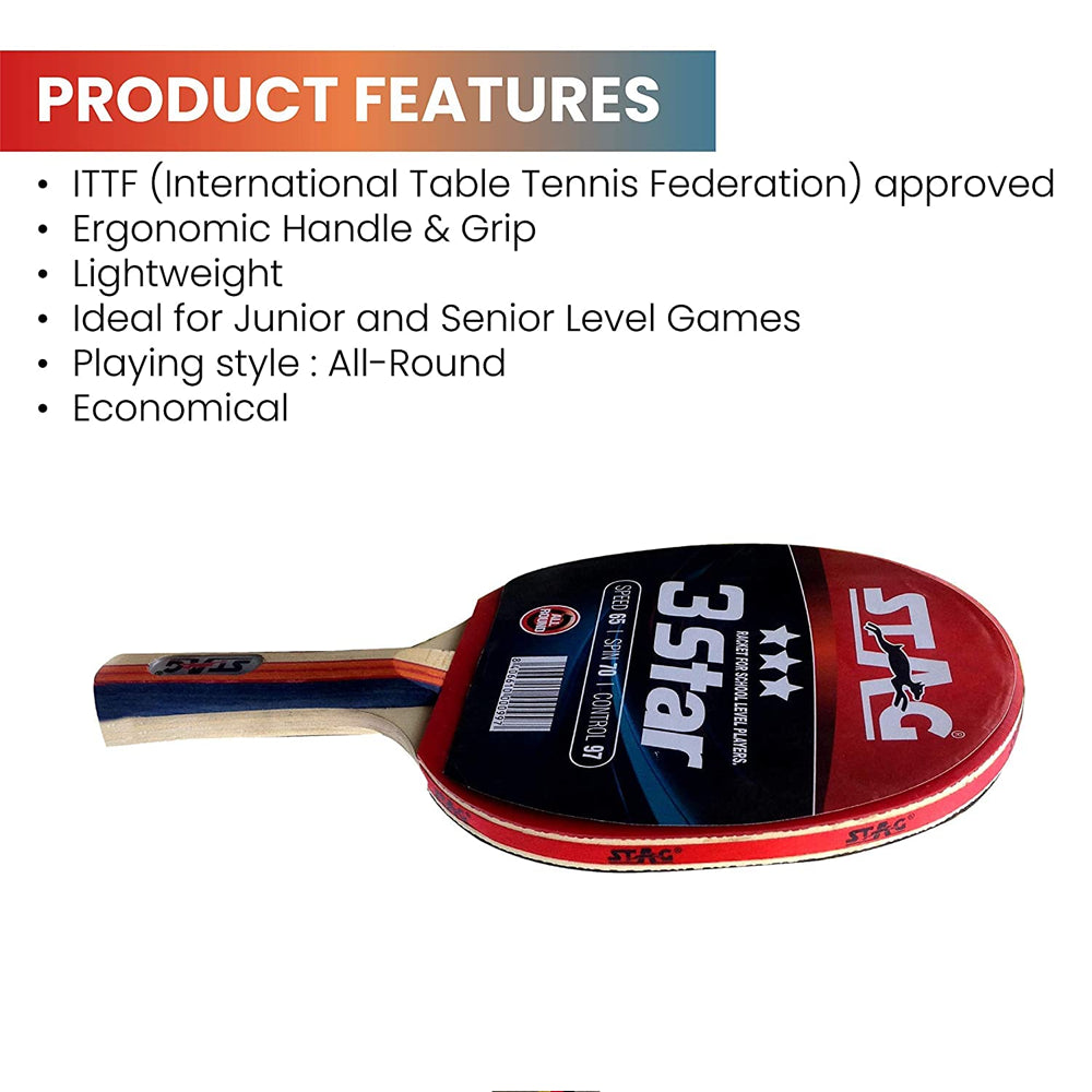 Stag 3 Star Table Tennis Racquet - InstaSport