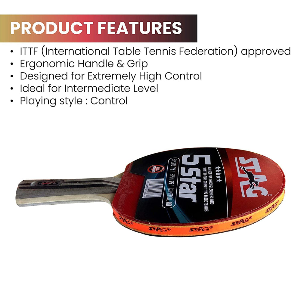 Stag 5 Star Table Tennis Racquet - InstaSport