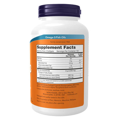 Now Foods Omega-3 1000mg (Fish Oil) 200 Softgel