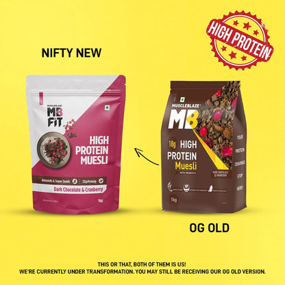 Muscle Blaze High Protein Muesli (Dark Chocolate &  Cranberry) - 1 KG - InstaSport