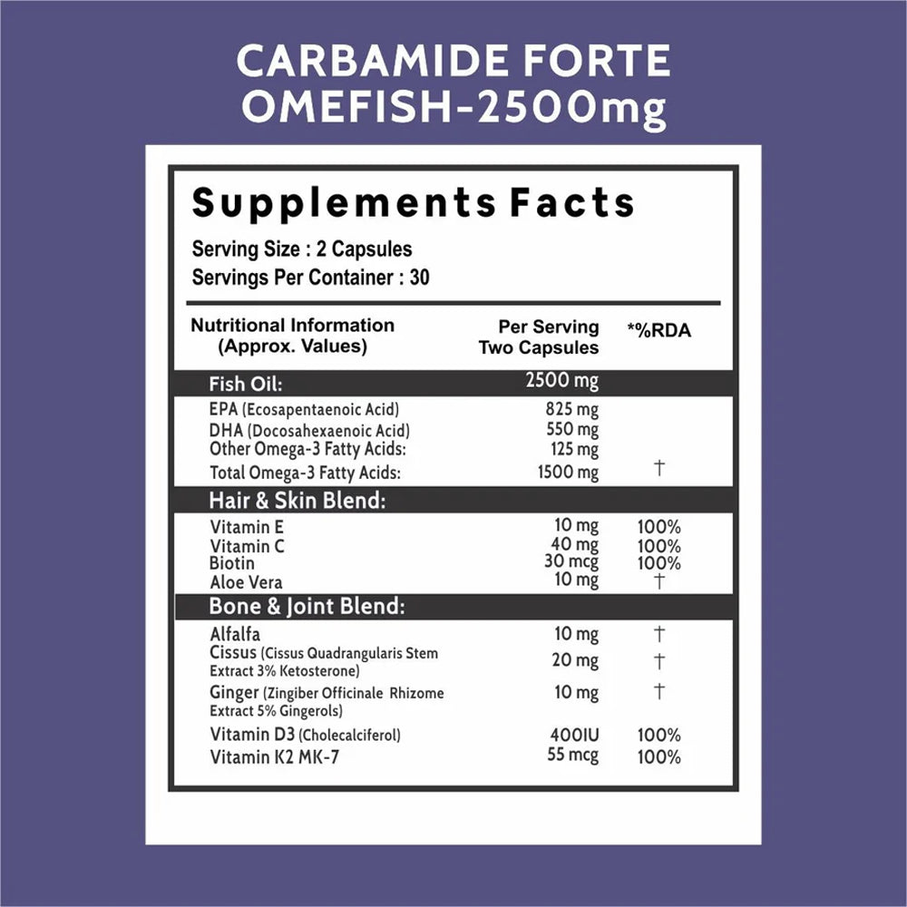 Carbamide Forte Fish Oil 2500mg- 60 Capsules - InstaSport