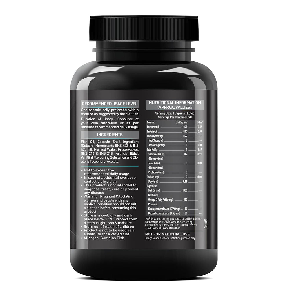 MuscleBlaze Omega 3 Fish Oil (1000mg) with 180g EPA and 120mg DHA (60 Capsules)