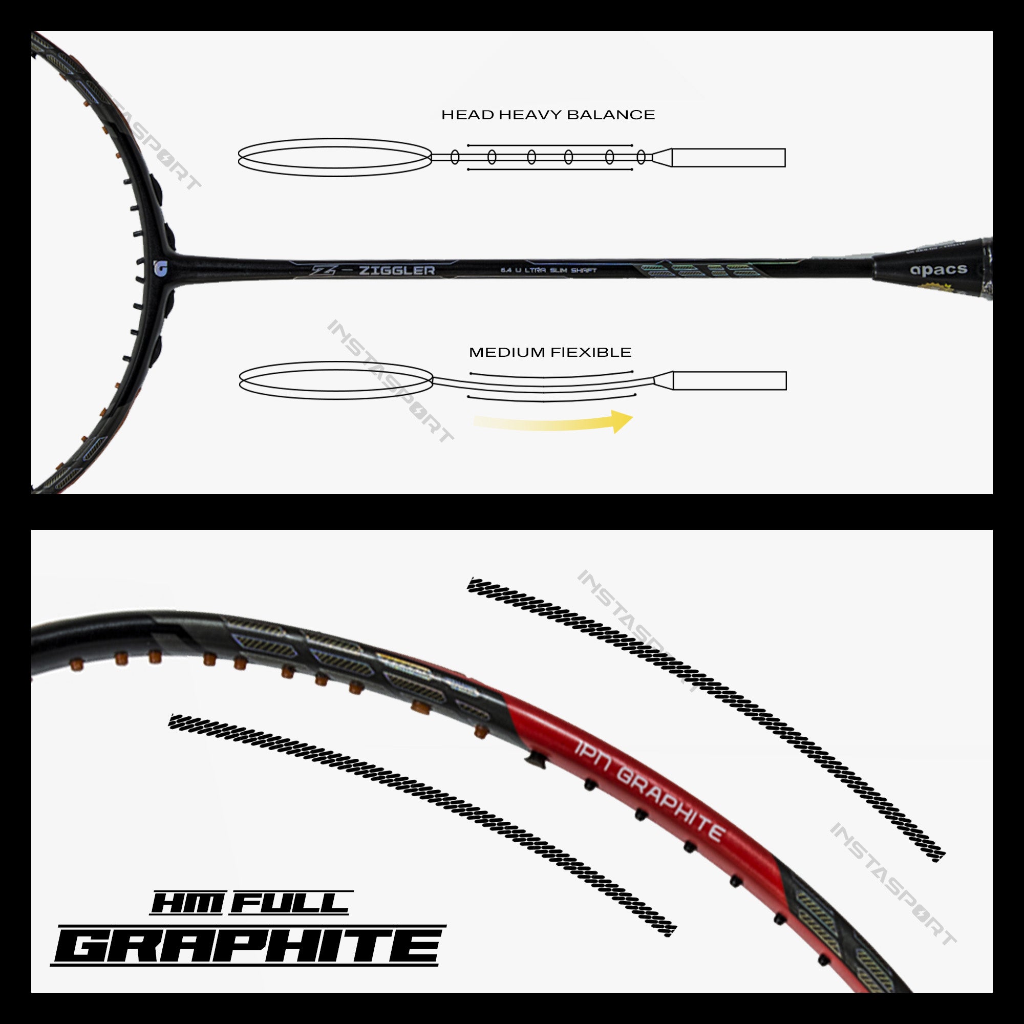 Apacs Z Ziggler (Black) Badminton Racket - InstaSport