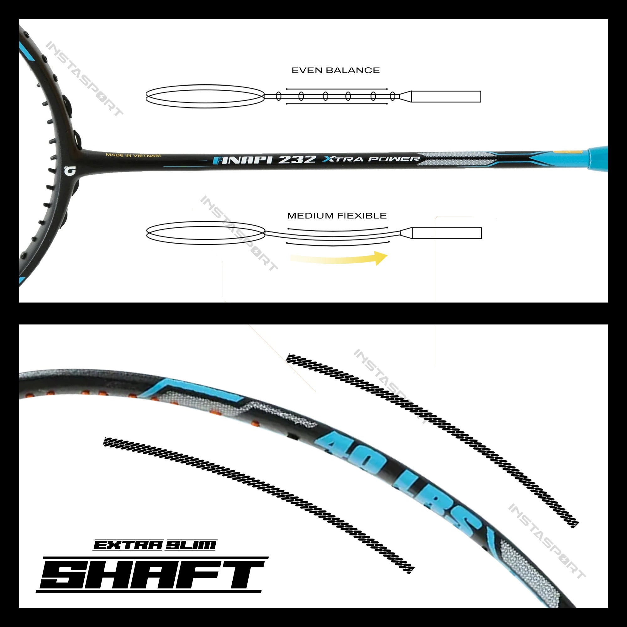 Apacs Finapi 232 XTRA Power Badminton Racket (Blue) - InstaSport