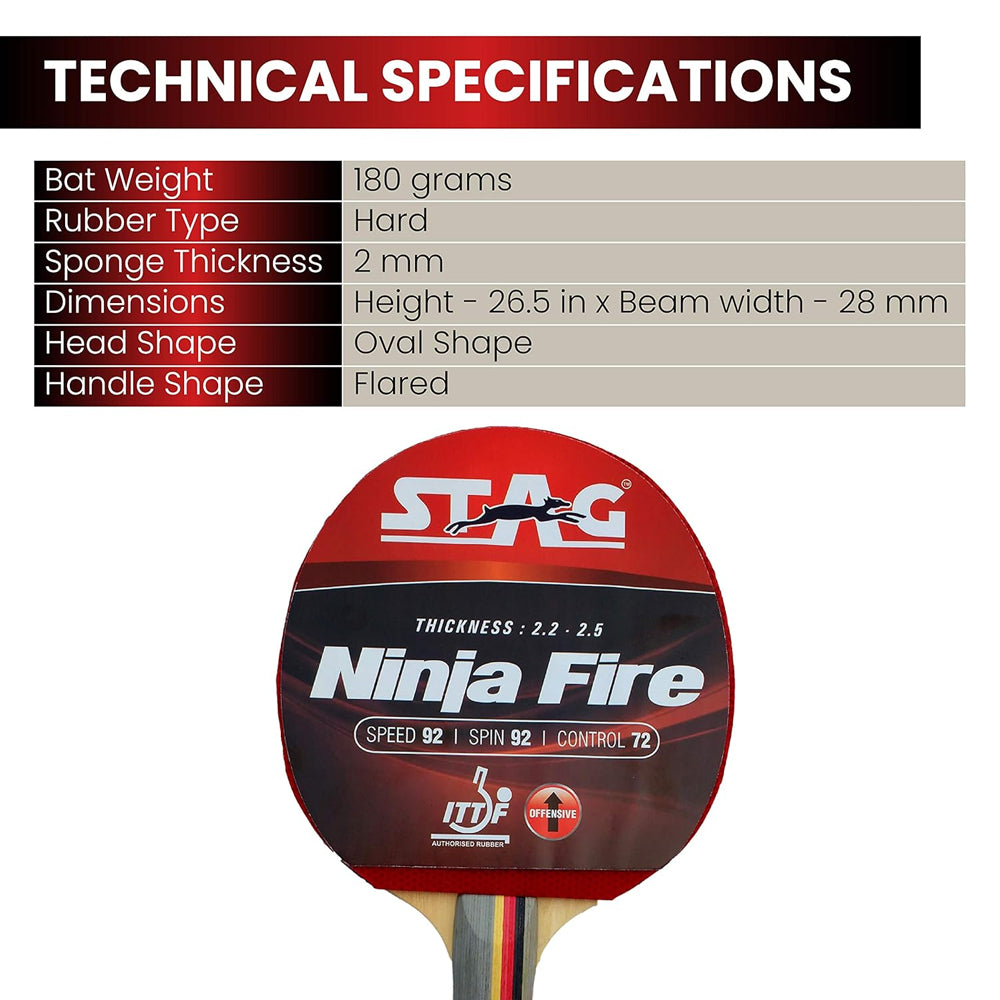 Stag Ninja Fire Table Tennis Racquet - InstaSport