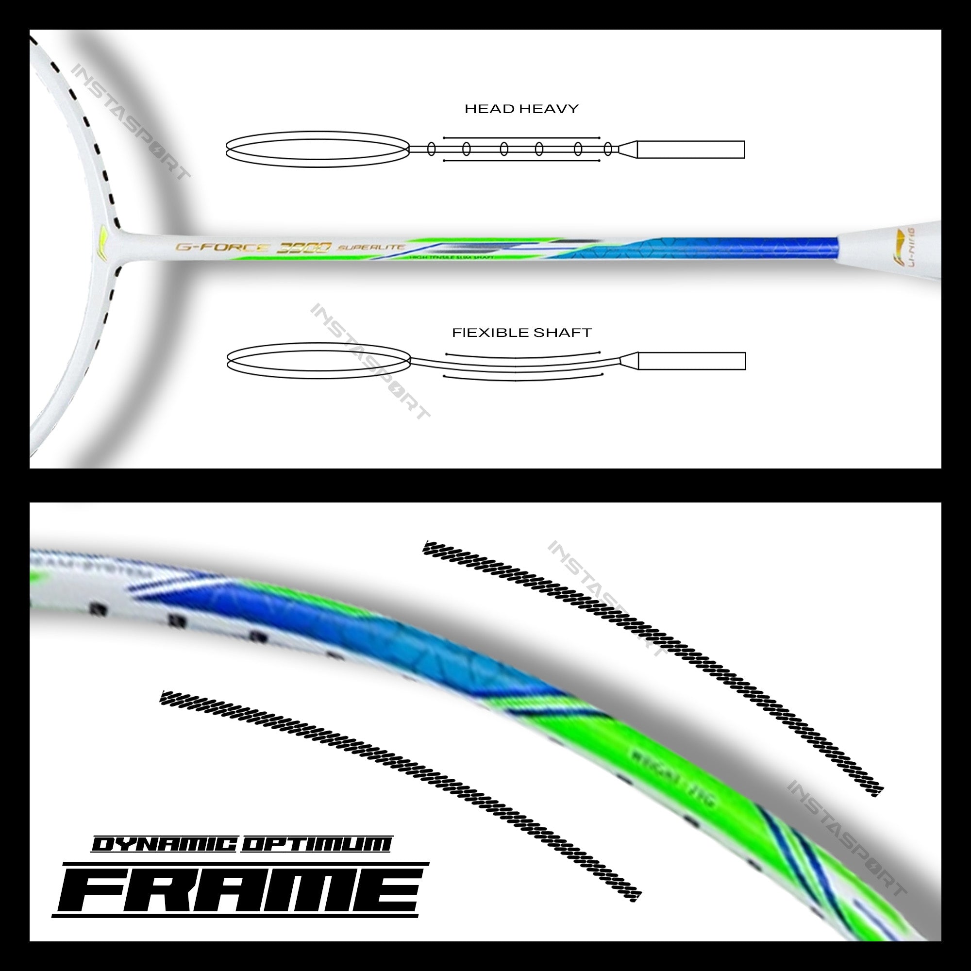 Li-Ning GForce 3900 Superlite Badminton Racket (White/ Blue) - InstaSport