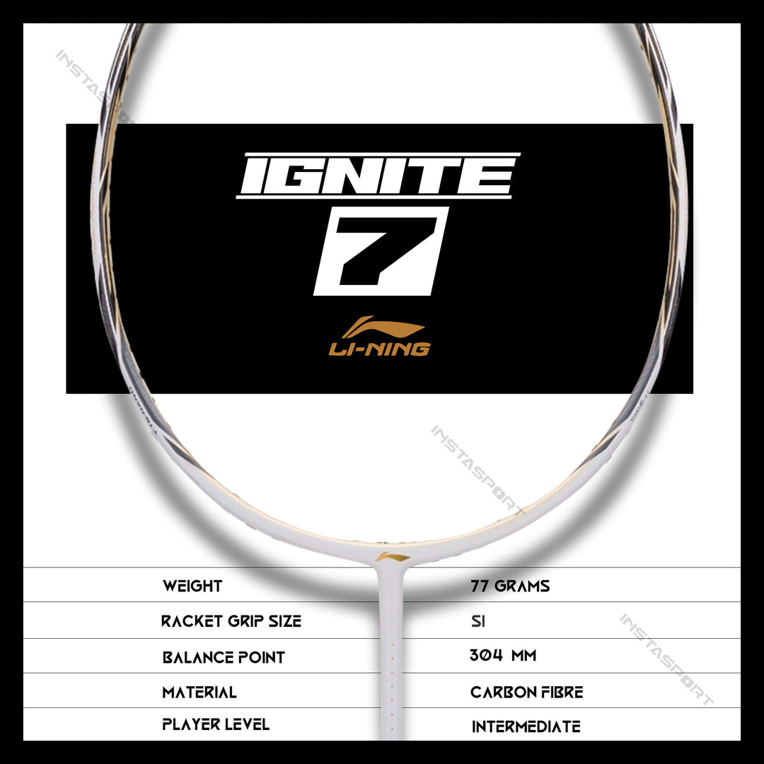 Li-Ning Ignite 7 Badminton Racket (White/ Black) - InstaSport