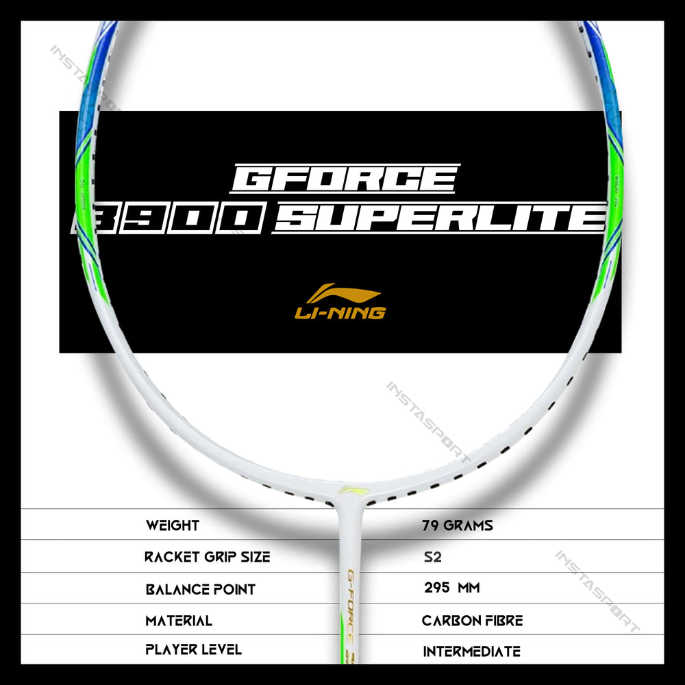 Li-Ning GForce 3900 Superlite Badminton Racket (White/ Blue) - InstaSport
