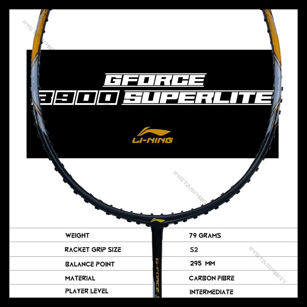 Li-Ning GForce 3900 Superlite Badminton Racket (Black/ Gold) - InstaSport