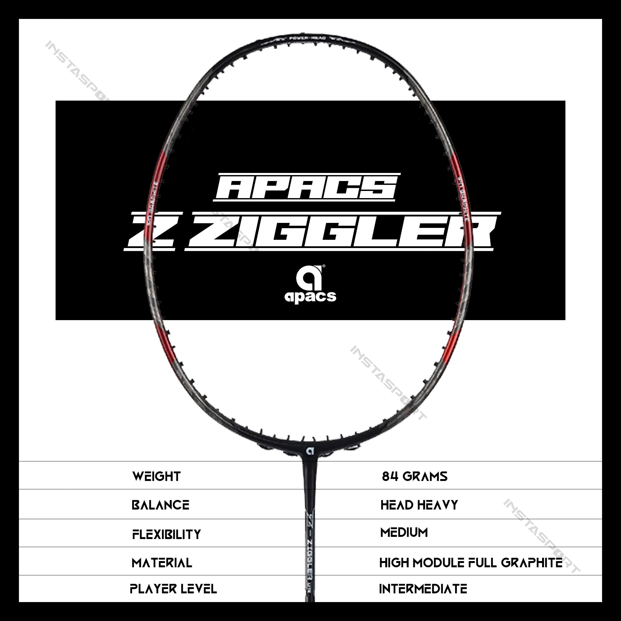 Apacs Z Ziggler Lite Badminton Racket (Red/Black) - InstaSport