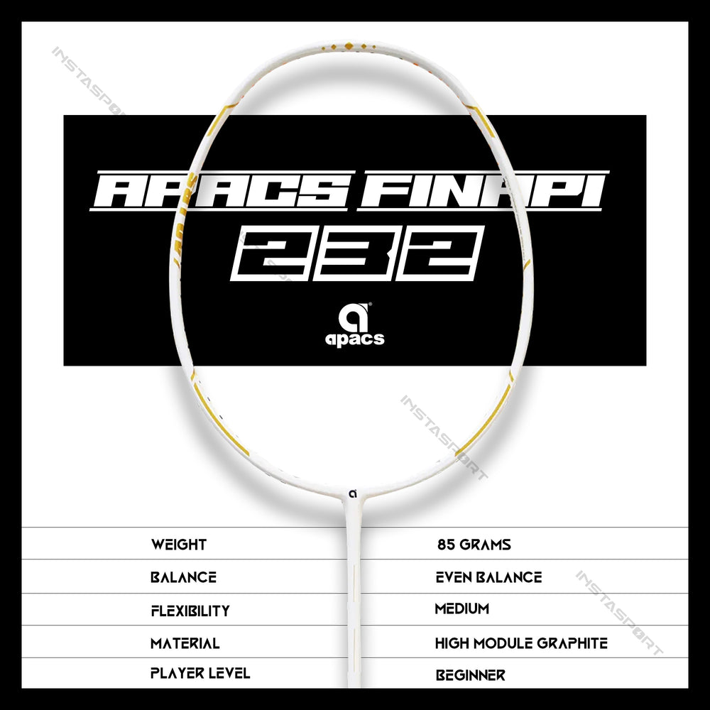 Apacs Finapi 232 XTRA Power Badminton Racket (White) - InstaSport