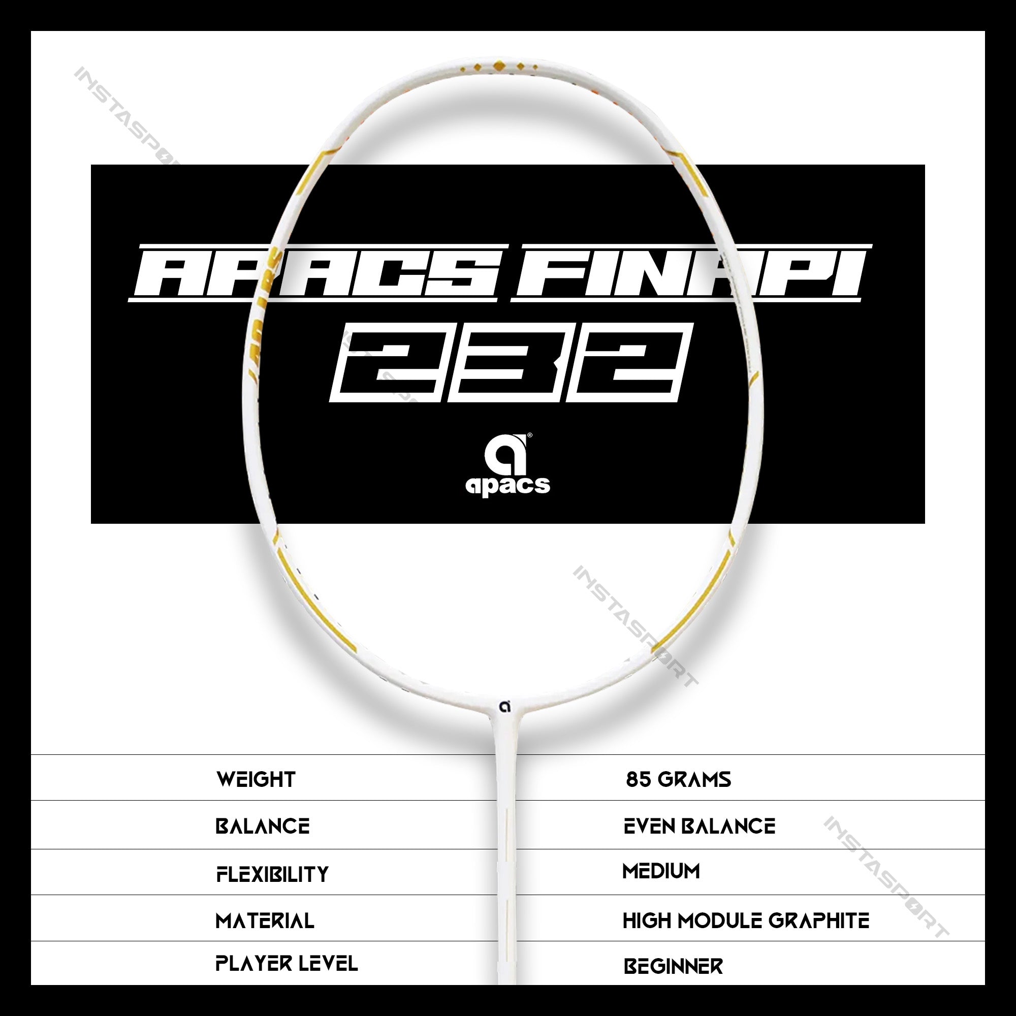 Apacs Finapi 232 XTRA Power Badminton Racket (White) - InstaSport