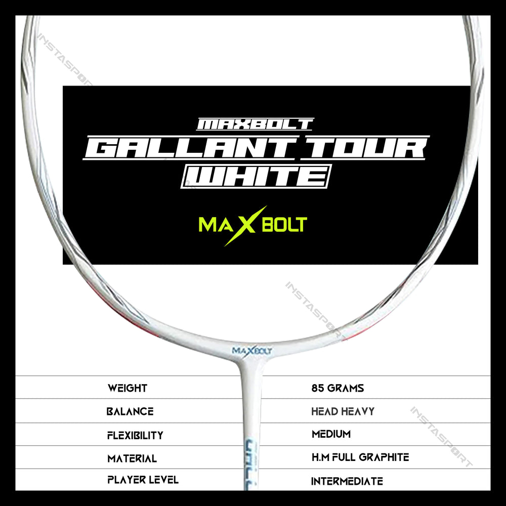 Maxbolt Gallant Tour (White) Badminton Racket With Cover - InstaSport
