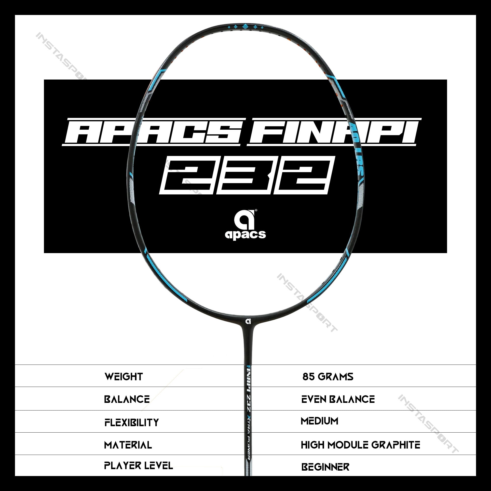 Apacs Finapi 232 XTRA Power Badminton Racket (Blue) - InstaSport