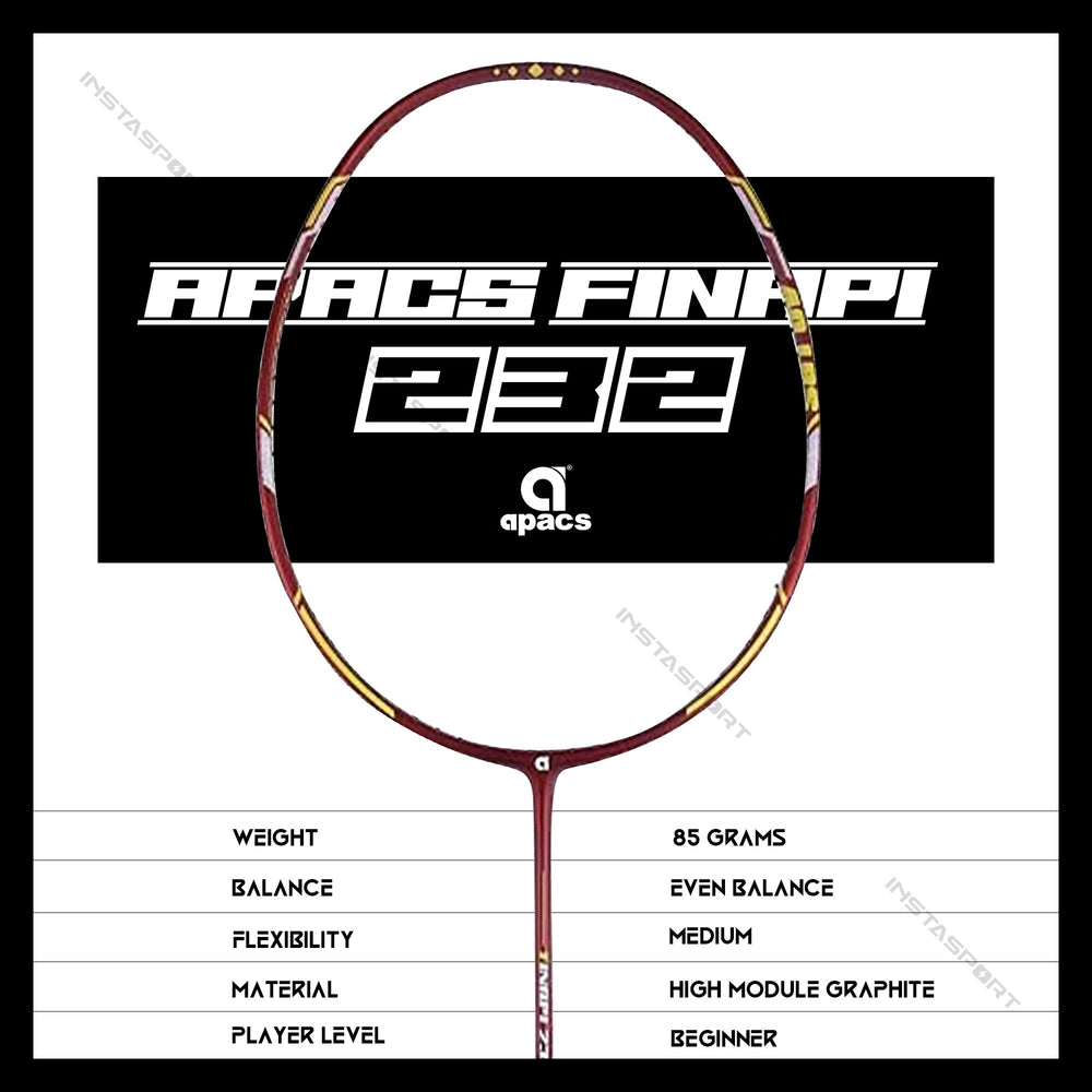 Apacs Finapi 232 XTRA Power Badminton Racket (Red/Gold) - InstaSport