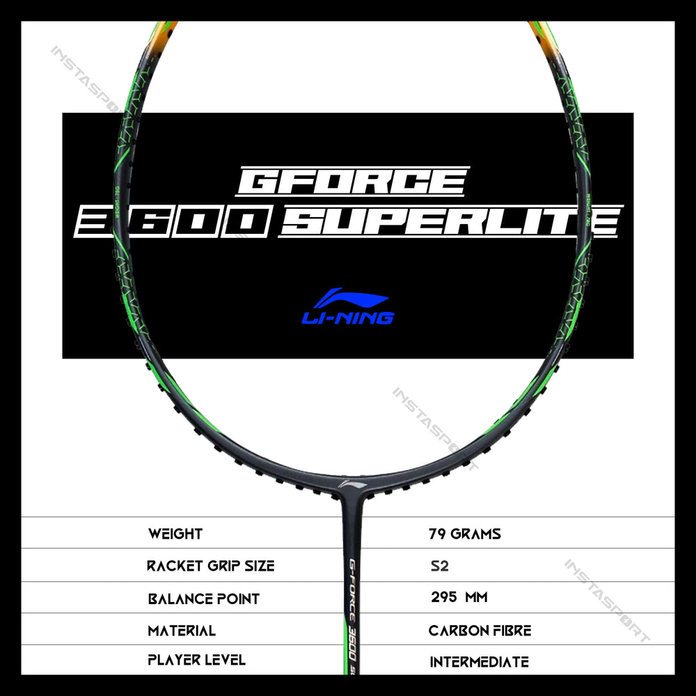 Li-Ning GForce 3600 Superlite Badminton Racket (Dark Grey/ Gold) - InstaSport