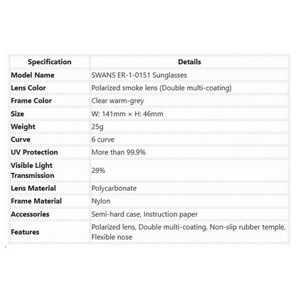 Swans ER1-0151 Sunglass - Grey