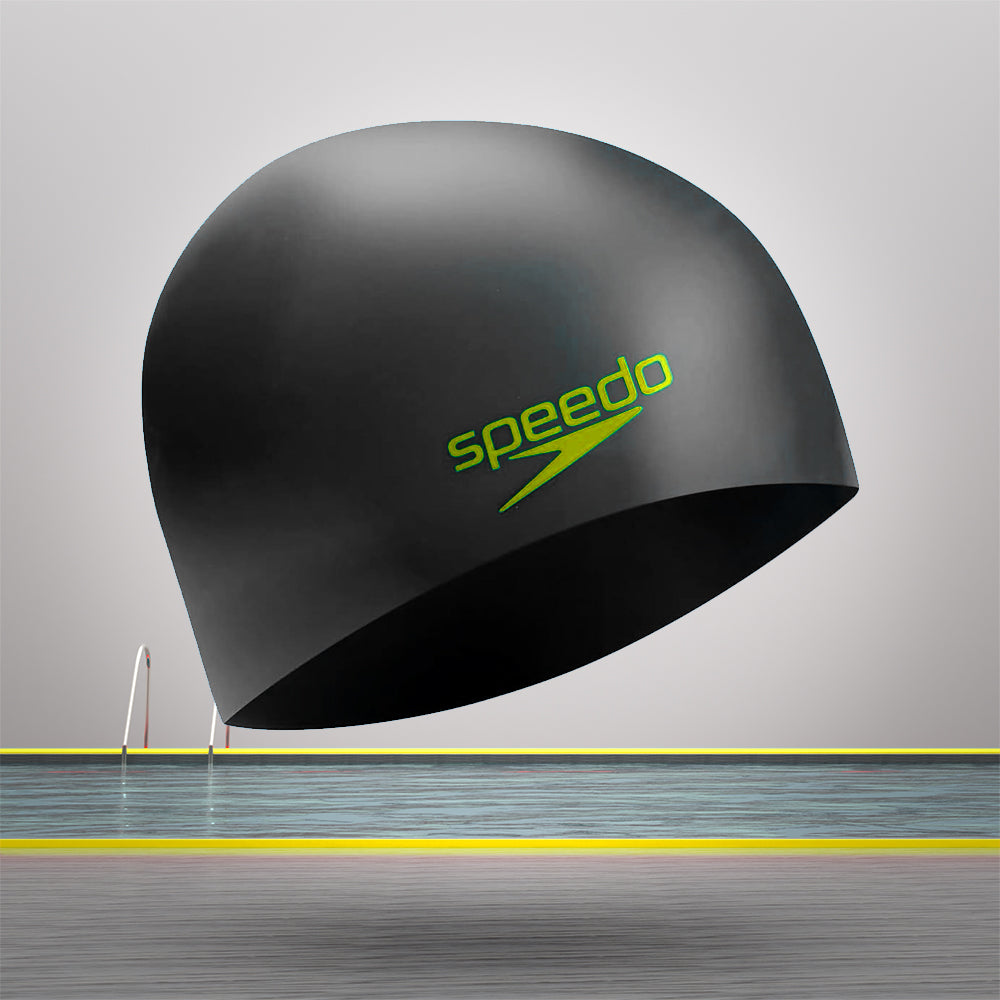Speedo Unisex Junior Slogan Print Swim Caps (Black/ Green)