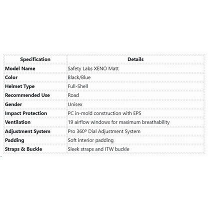 Safety Labs XENO Adult Cycling Helmet - Black/Blue