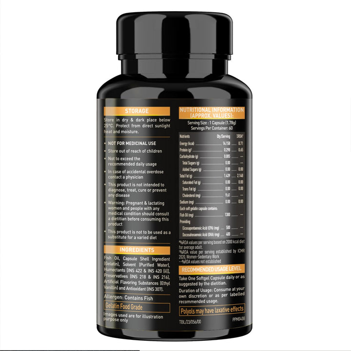 MuscleBlaze Omega 3 Fish Oil Gold 3x Triple Strength (EPA & DHA) - 60 Capsules