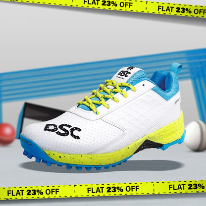 DSC Jaffa 22 Cricket Spike Shoes (White / Lemon Yellow) - DOD - InstaSport