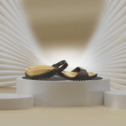 Crocs womens CLEO SANDAL ESPRESSO/GOLD Sandal