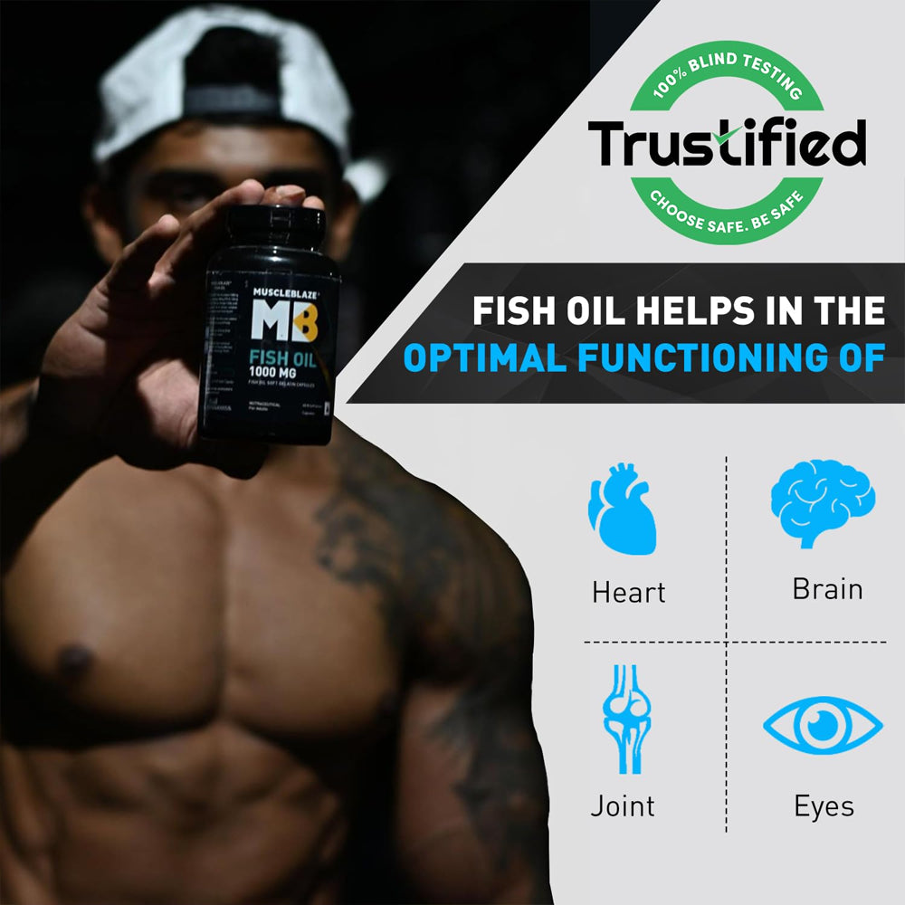 MuscleBlaze Omega 3 Fish Oil (1000mg) with 180g EPA and 120mg DHA (60 Capsules) - InstaSport