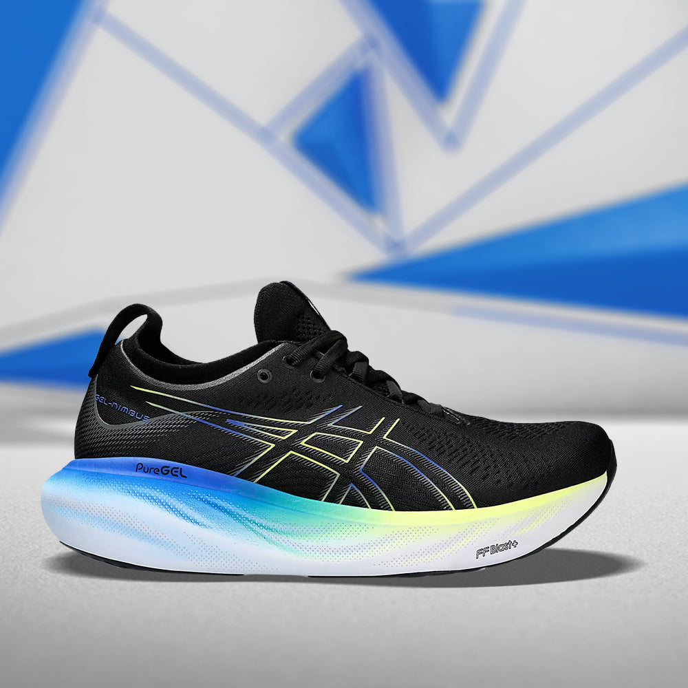 ASICS GEL NIMBUS 25 (W) - (BLACK/ GLOW YELLOW) RUNNING SHOES - InstaSport