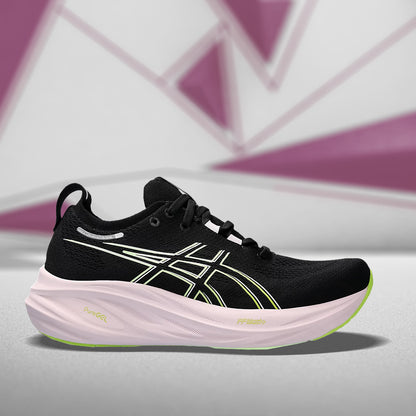 ASICS GEL NIMBUS 26 (M) - (BLACK/ NEON LIME) RUNNING SHOES - InstaSport