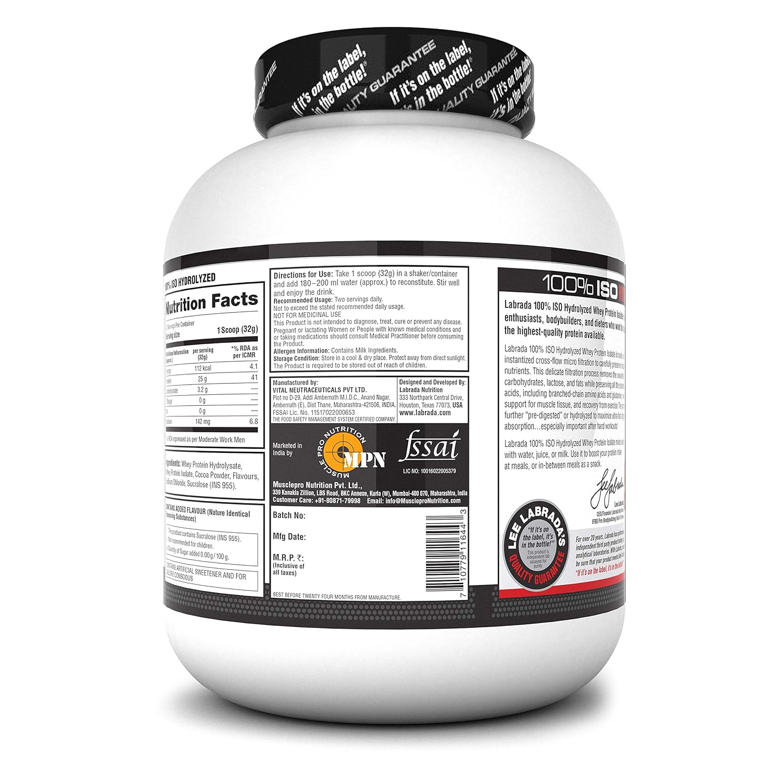 Labrada 100% ISO HYDROLYZED Whey Protein Isolate - (Chocolate) - InstaSport