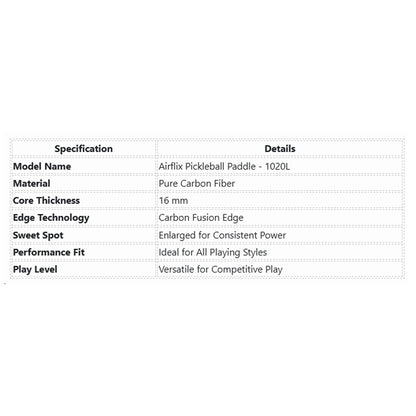 Airavat_Airflix_1020L_Pickleball_Paddle_Specifications_InstaSport