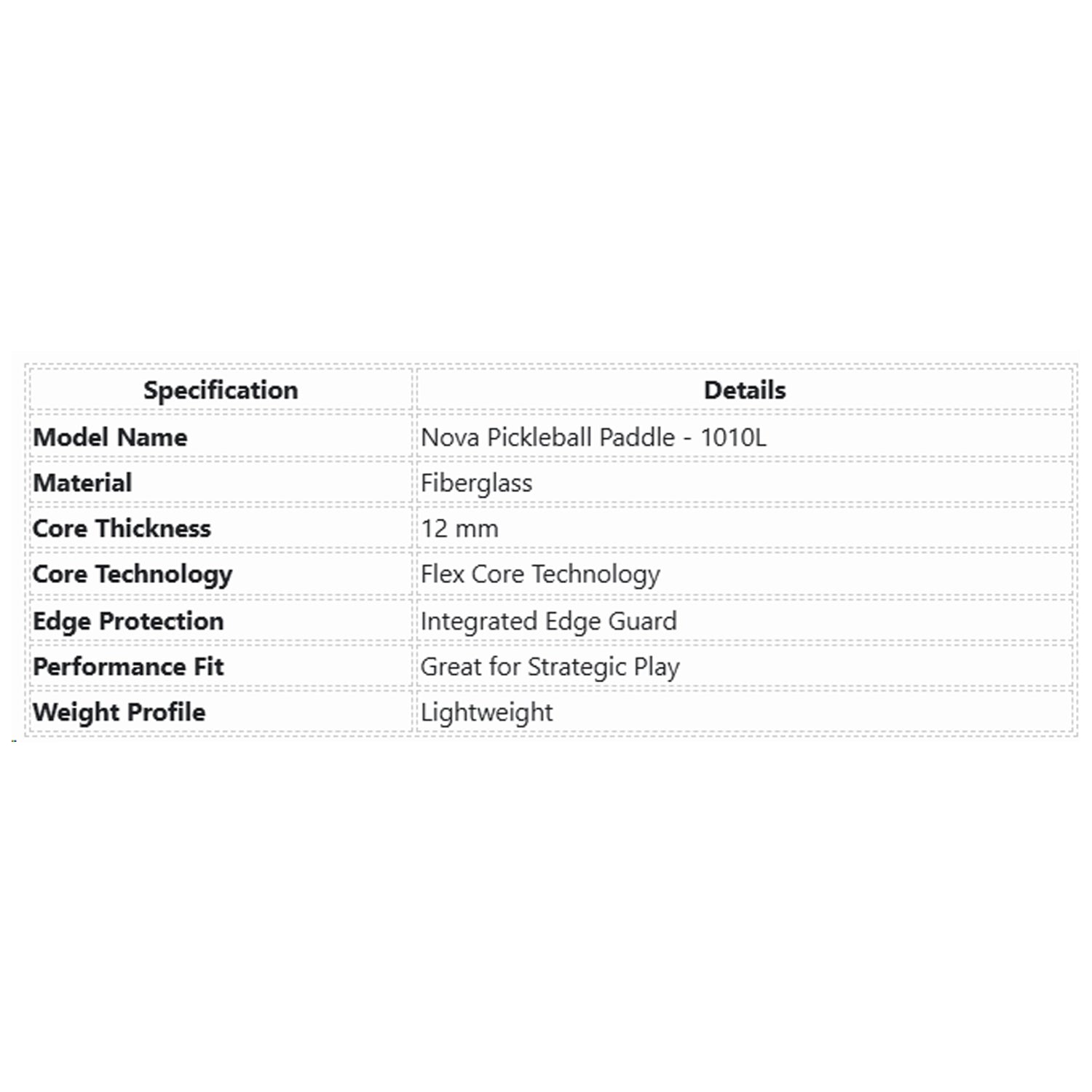 Airavat_Nova_1010L_Pickleball_Paddle_Racket_Specifications_InstaSport 