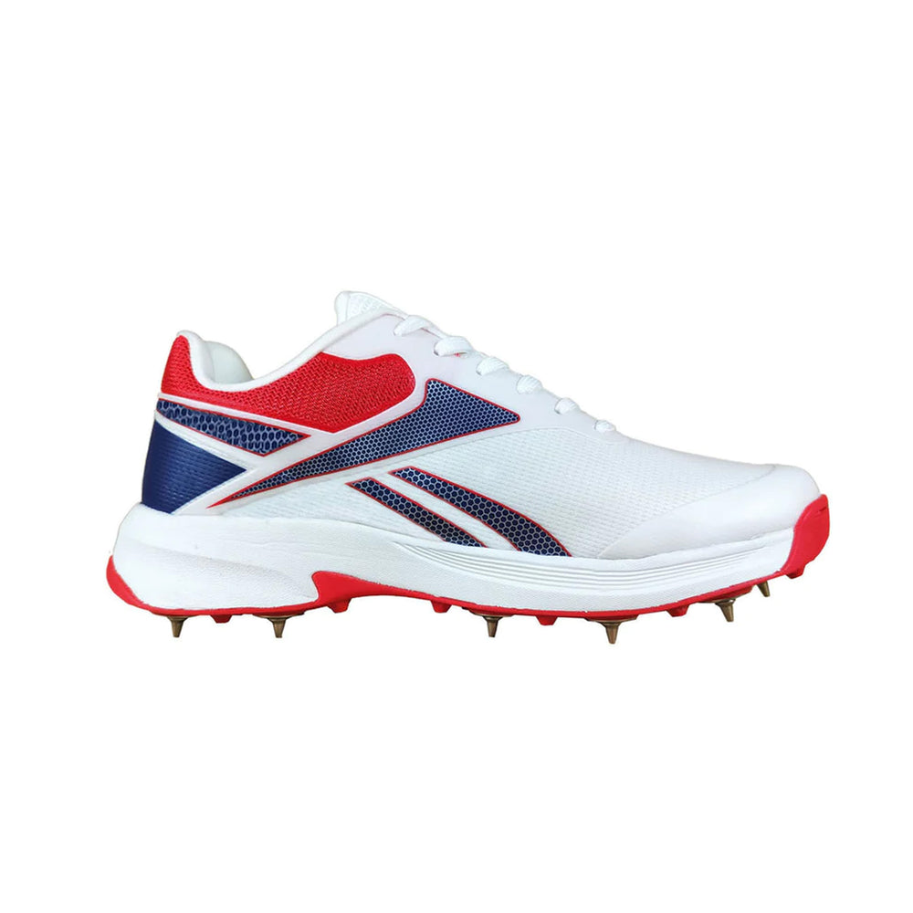 Reebok All Round Kaiser Cricket Spike Shoes (White/Victor Red/Victor Blue) - InstaSport