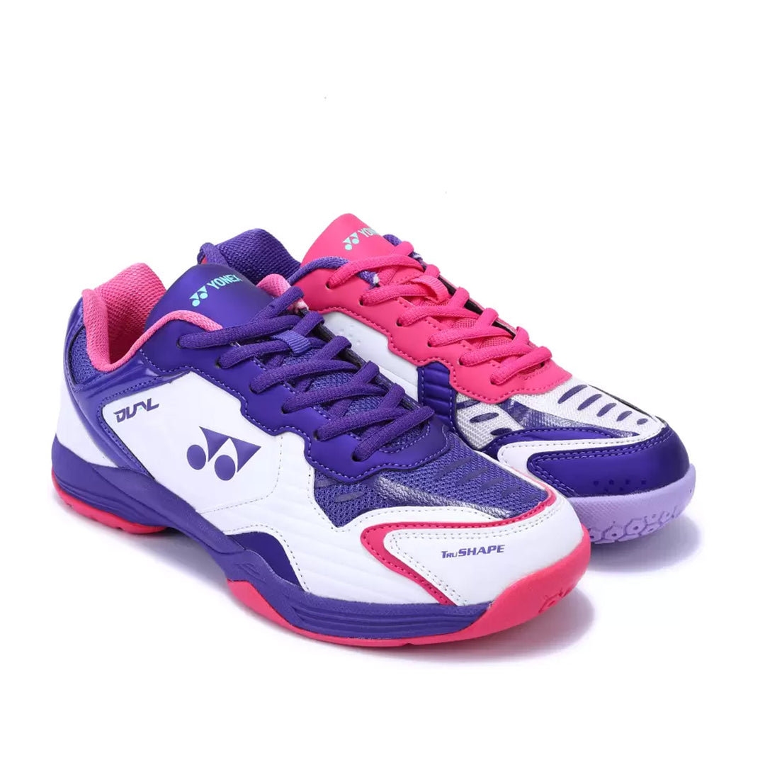 Yonex Dual Badminton Shoes for Men (White/Purple Velvet/Bright Orchid)