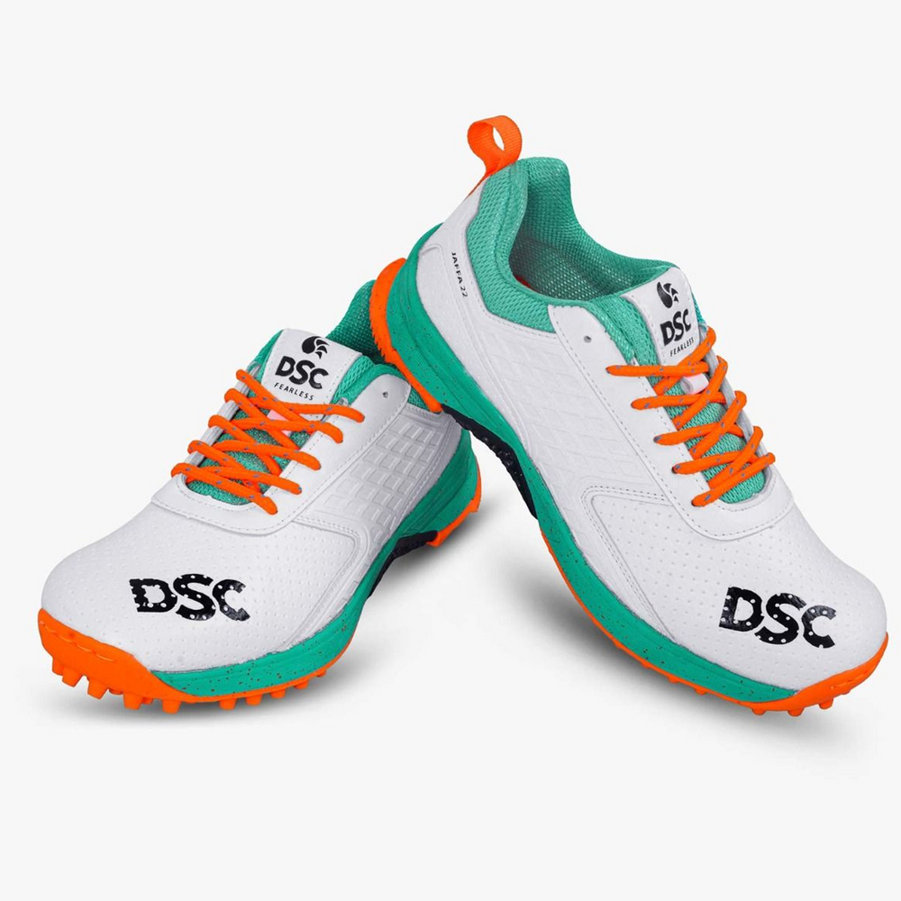 DSC Jaffa 22 Cricket Spike Shoes (Sea Green / Fluro Orange) - InstaSport