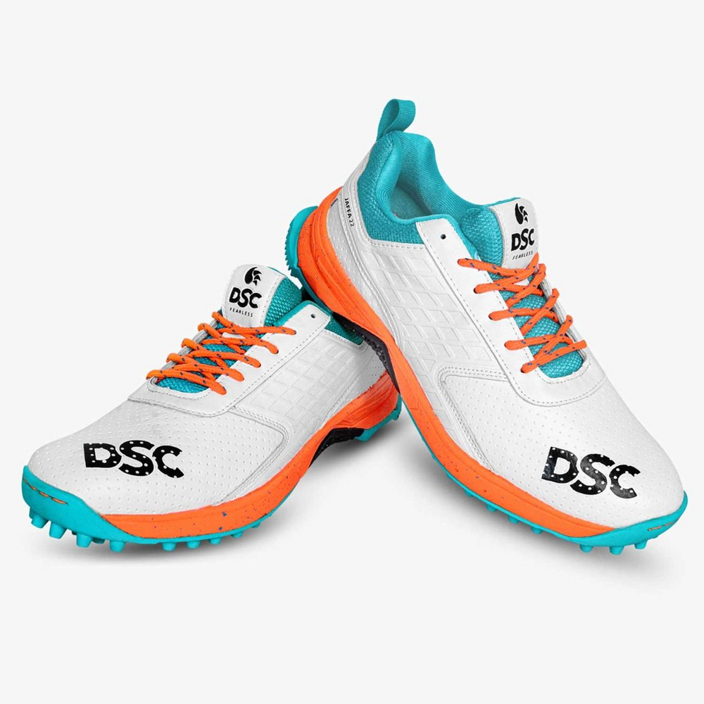 DSC Jaffa 22 Cricket Spike Shoes (White / Orange) - InstaSport
