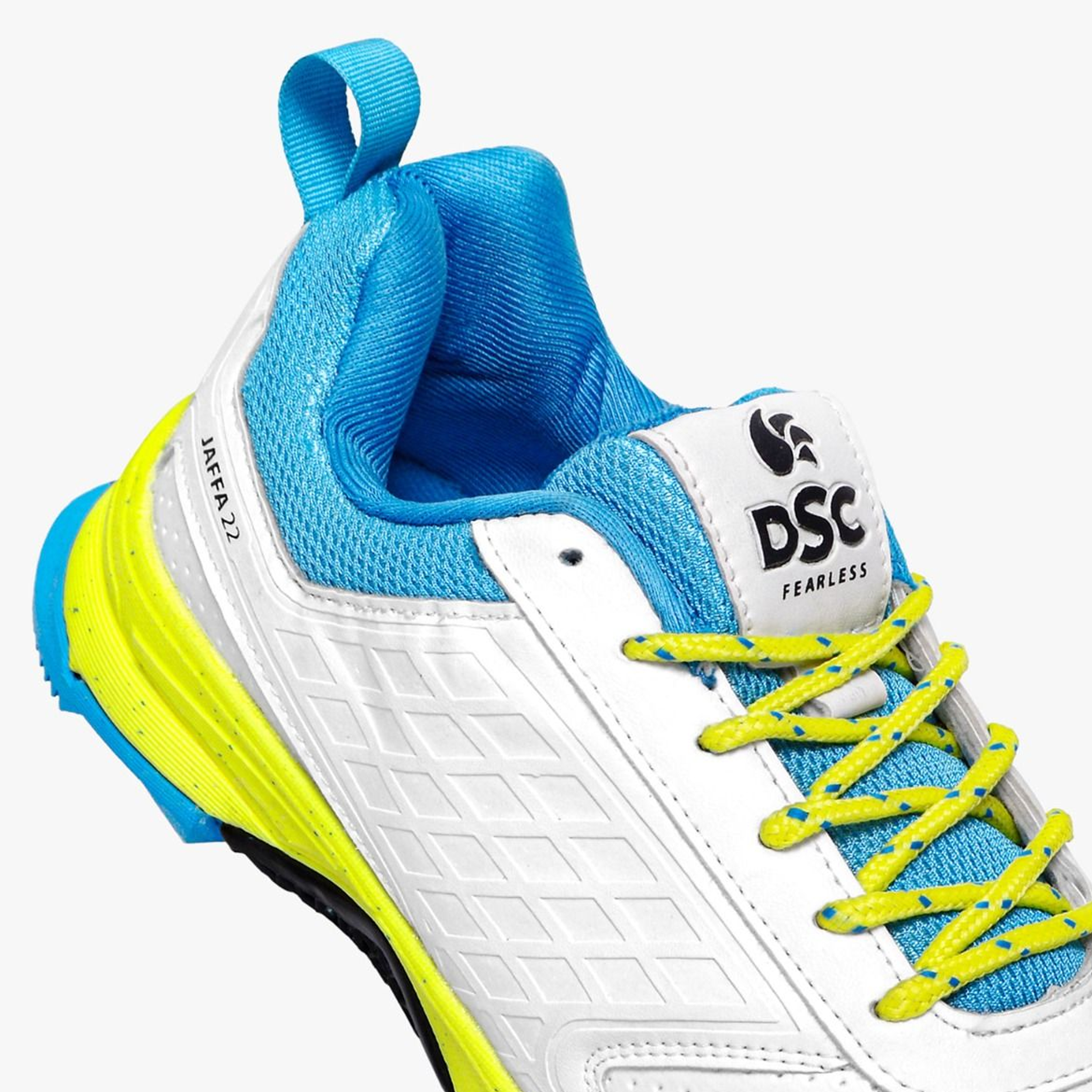 DSC Jaffa 22 Cricket Spike Shoes (White / Lemon Yellow) - InstaSport