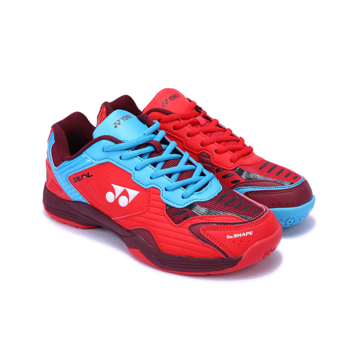 Yonex Dual Badminton Shoes for Men (Dark Wine/Red/Digital Aqua) - InstaSport