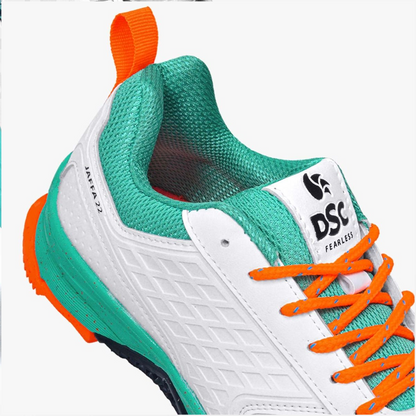 DSC Jaffa 22 Cricket Spike Shoes (Sea Green / Fluro Orange) - InstaSport