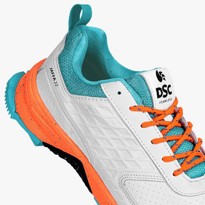 DSC Jaffa 22 Cricket Spike Shoes (White / Orange) - InstaSport