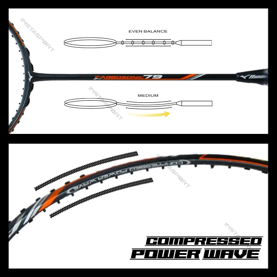 Mizuno Carbosonic 79 Black/Orange Badminton Racket - InstaSport