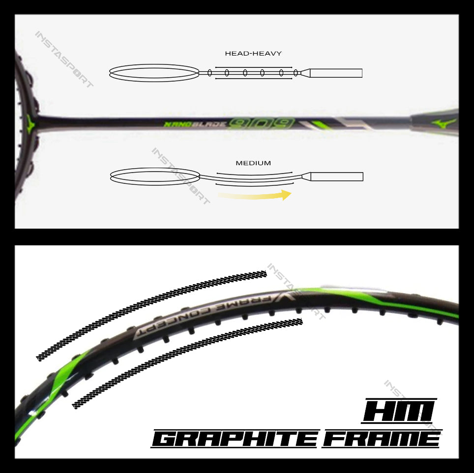 Mizuno NanoBlade 909 Black/Lime Badminton Racket - InstaSport