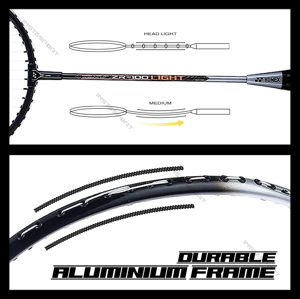 YONEX ZR 100 Strung Badminton Racket (Set of 2) (Black/ White) - InstaSport